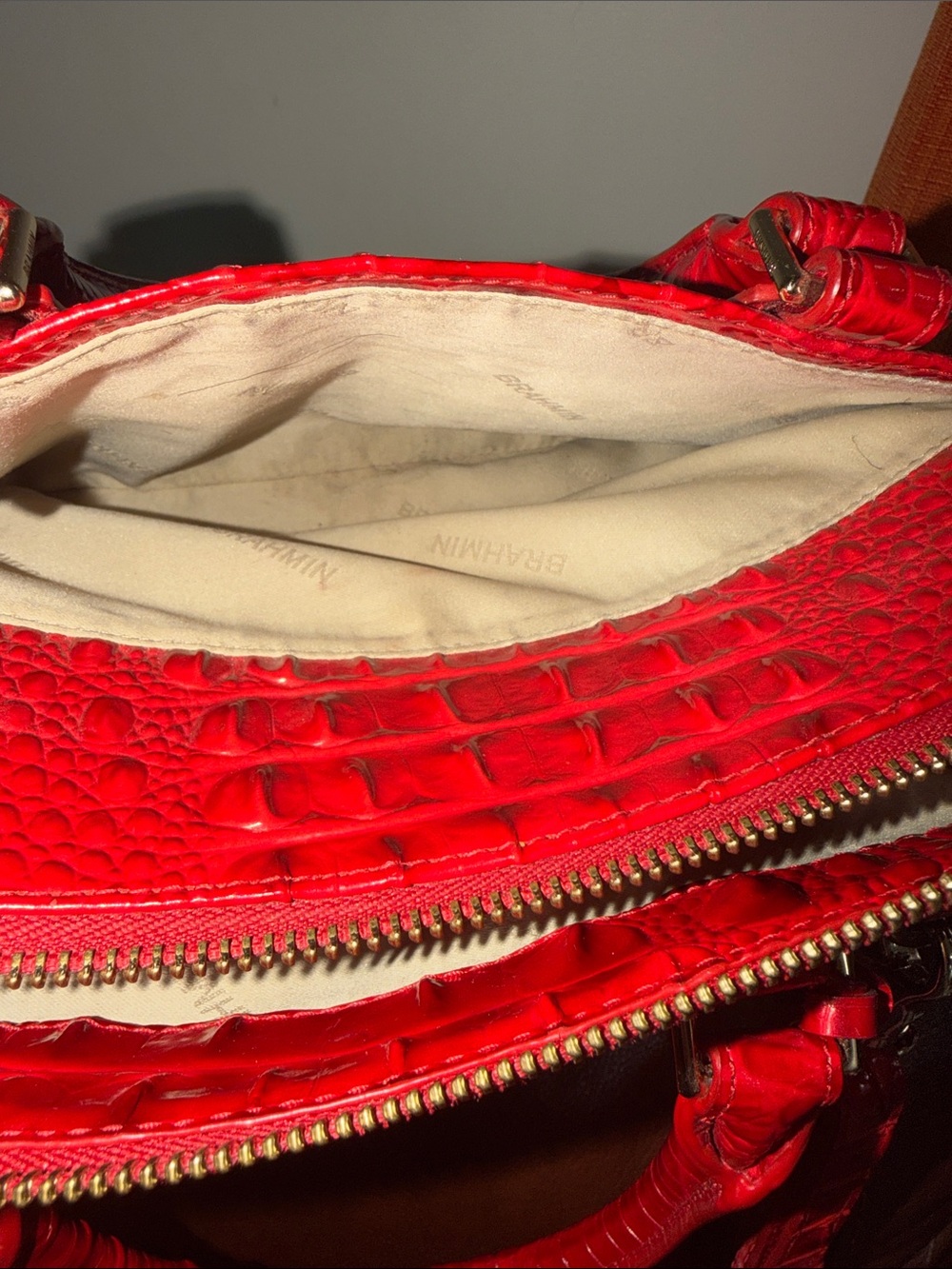 ‼️Brahmin Anywhere Convertible Embossed Red Leather Satchel Crossbody Bag - Picture 10 of 15